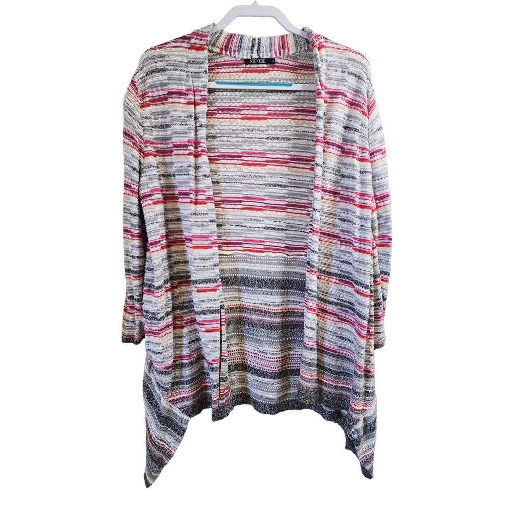 NIC + ZOE Multi Color Open Front Linen Blend Cardigan Striped SZ XL